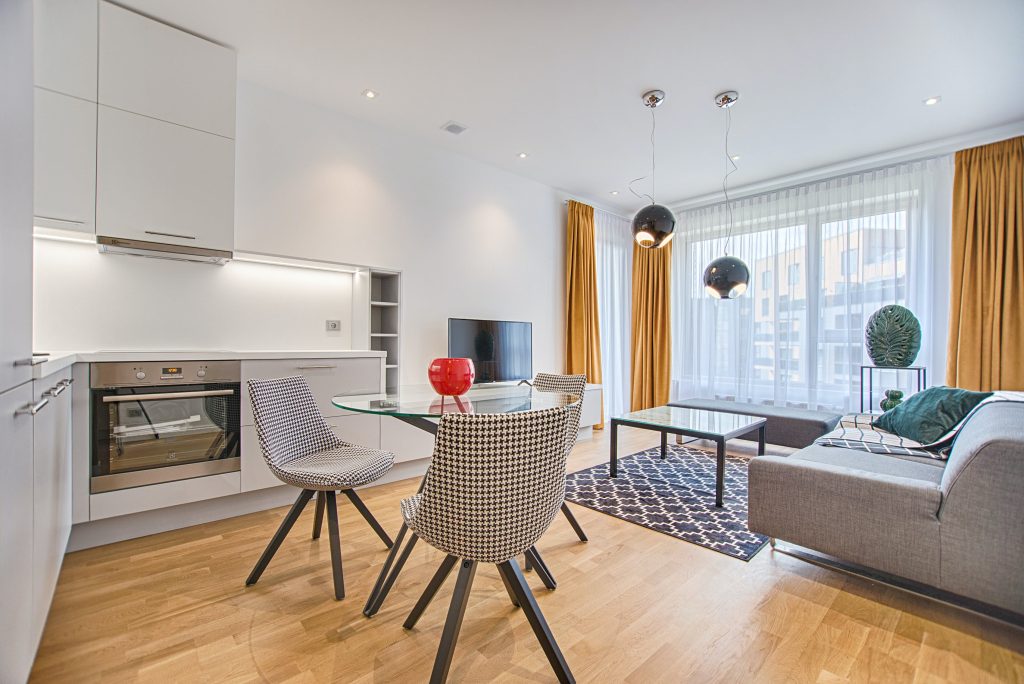 a modern white open-space living room